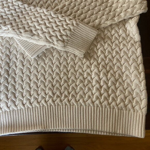 BANANA REPUBLIC cable knit crewneck sweater, 100% cotton, ivory, Men's XL - Picture 6 of 10